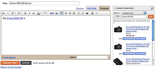 Blogger Editor with Amazon Associates