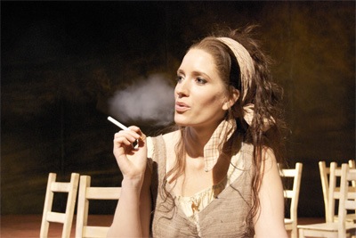 Opera singer smoking an electronic cigarette.