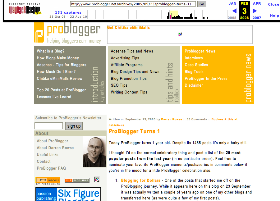 Problogger header highlights key posts, categories and news/resources