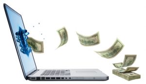 money jumping from Laptop isolated money jumping from Laptop like blog advertising