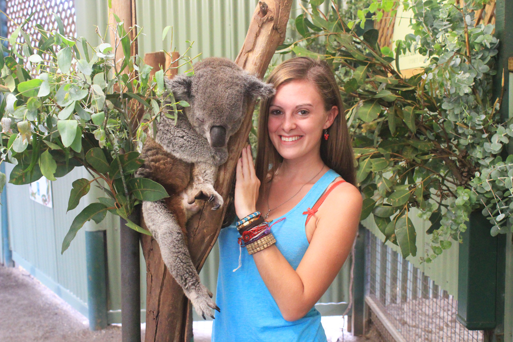 Lauren with a koala in Sydney, Australia