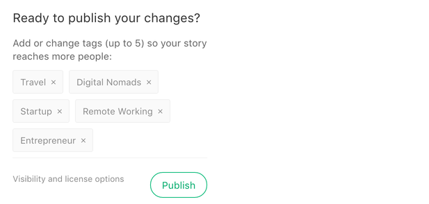 Medium | Adding tags to my story, so I can get more exposure on Medium's search page. 