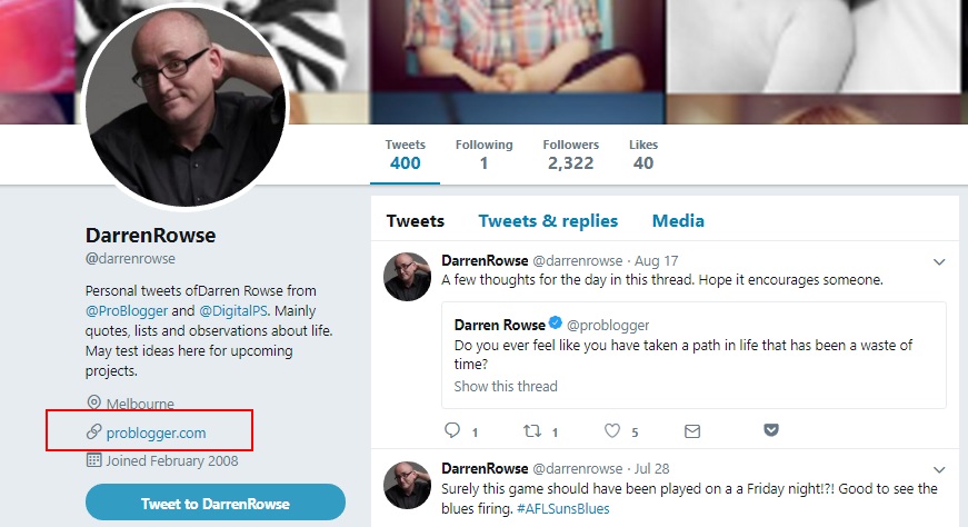 URL in Twitter bio