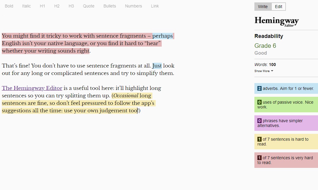 Demo of the Hemingway editor